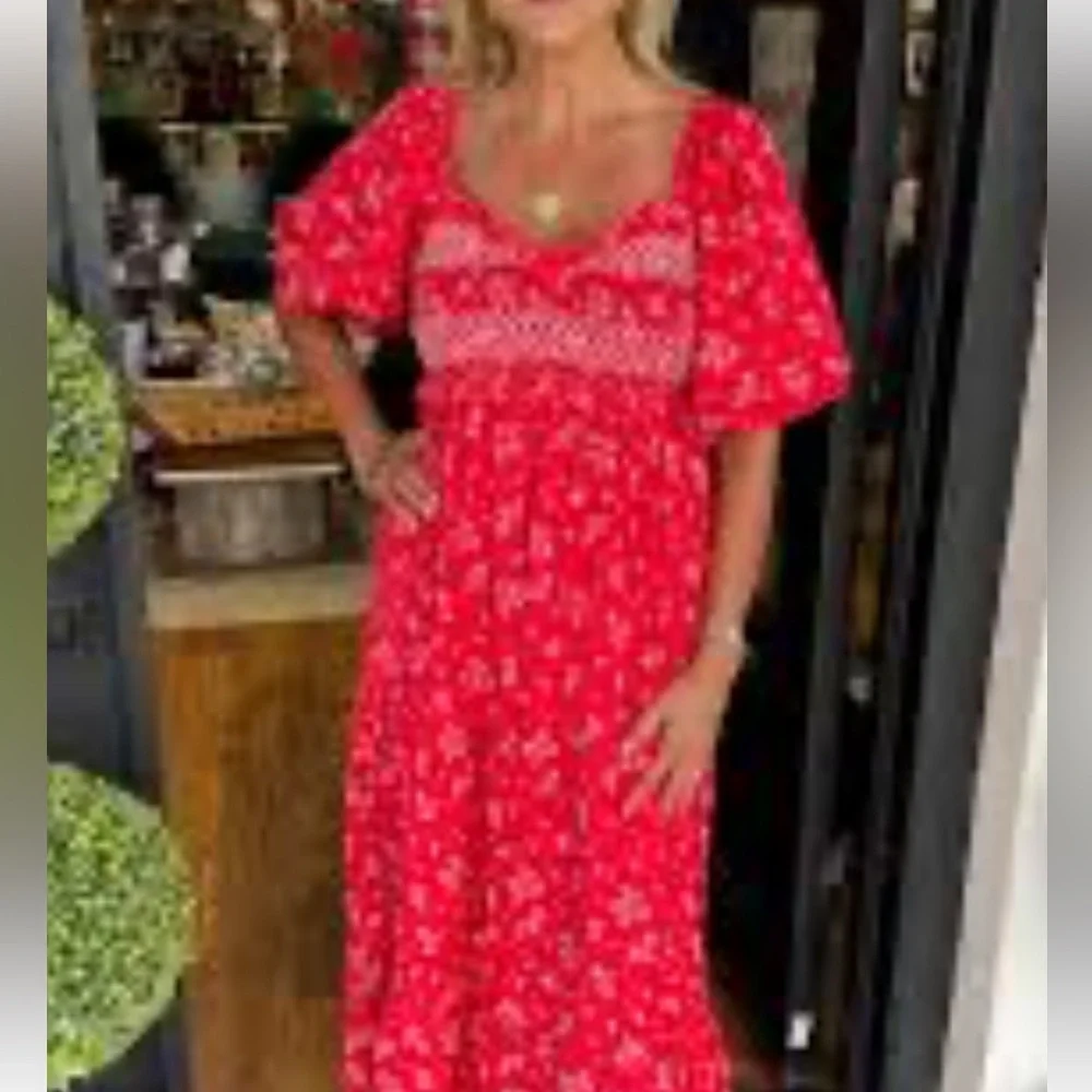 NWT Baevely Floral Smocked Midi/Maxi Puff Dress - Picture 4 of 15